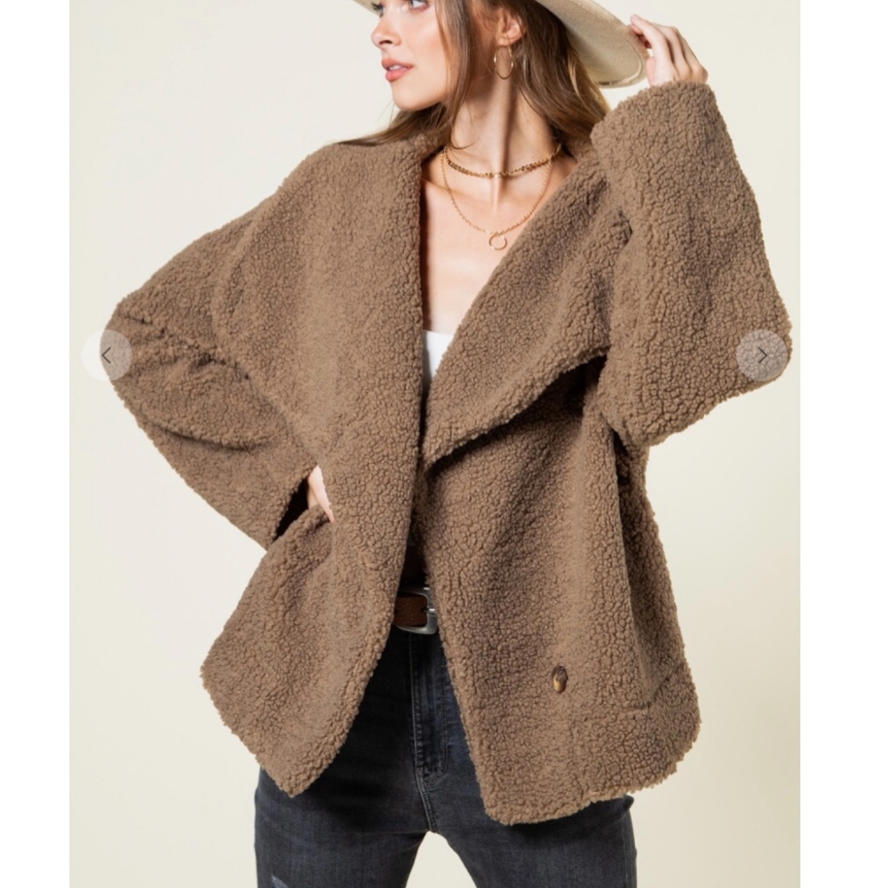 LAST 1❗️NEW IN By VERY J Cozy Chic Mocha Sherpa Oversized Teddy Coat Jacket - Picture 6 of 11